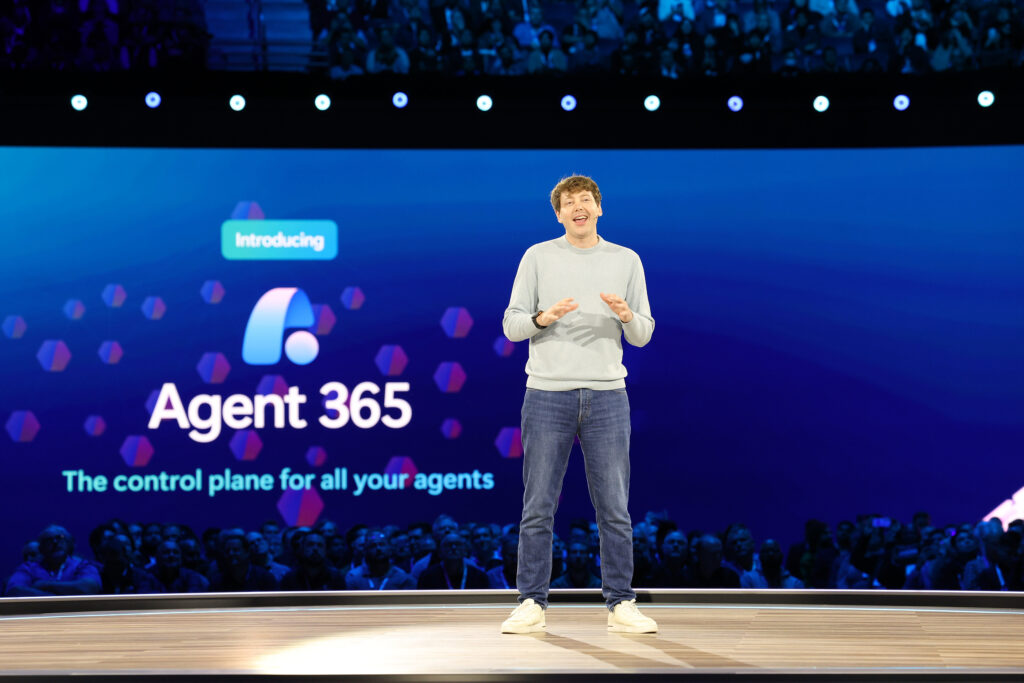 Charles Lamanna, President, Business Apps & Agents, speaks at Microsoft Ignite 2025. (Photo by Dan DeLong)